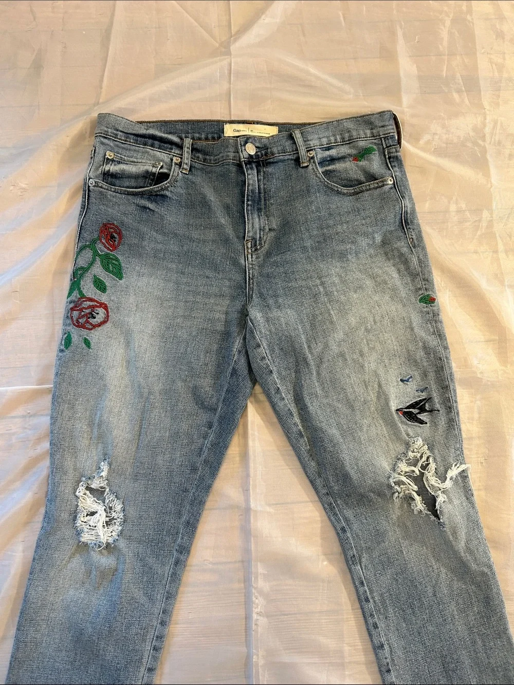 GAP Light Blue Boyfriend Jeans with Floral Patches